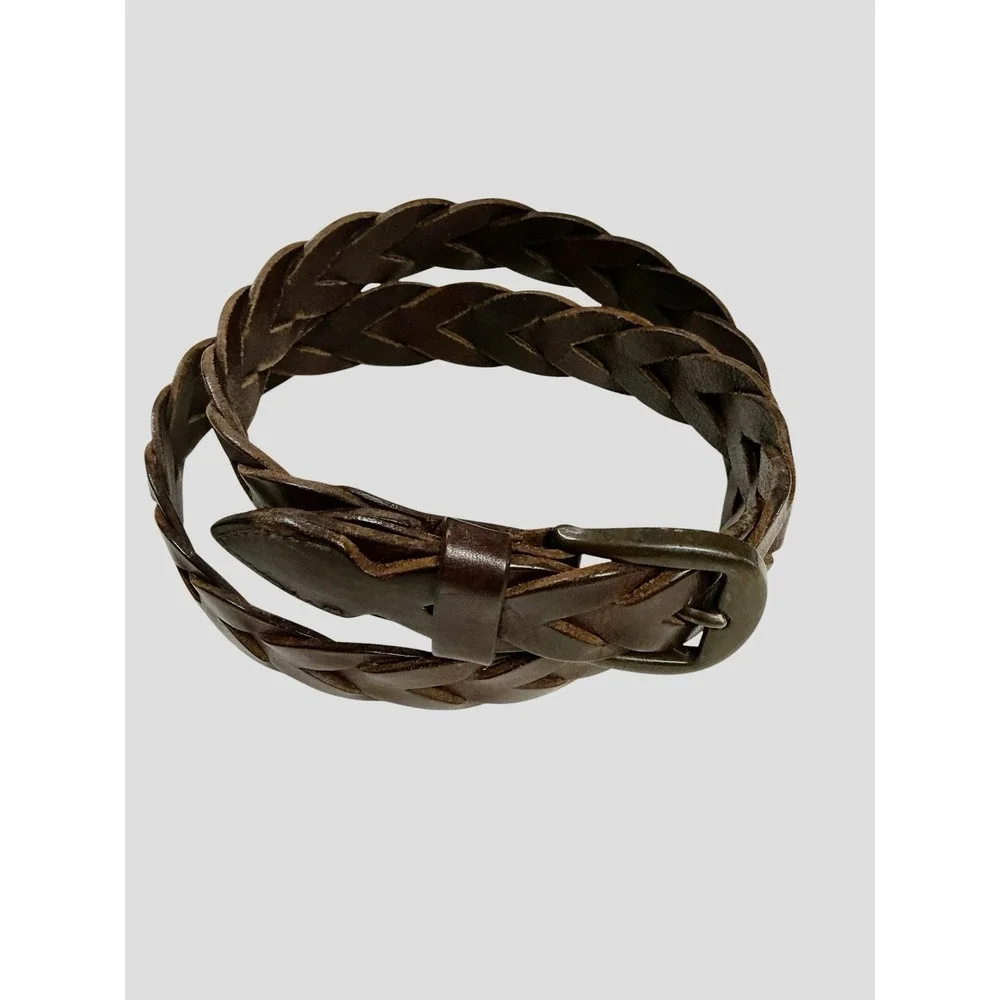Vintage 90s Brown Genuine Leather Woven Braided Unisex Sz 36